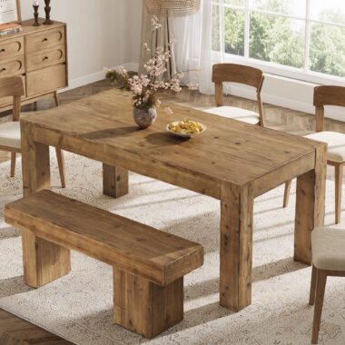 wood farmhouse kitchen dining table