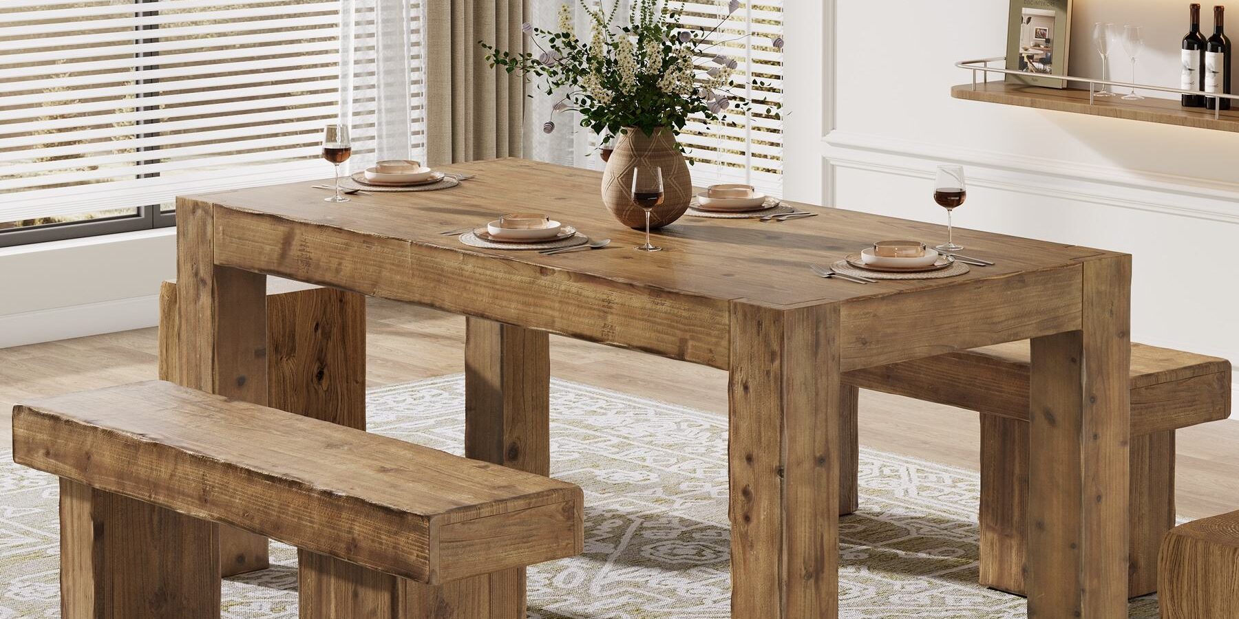 wood farmhouse kitchen dining table