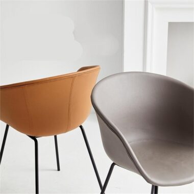 metal frame brown leather dining chair