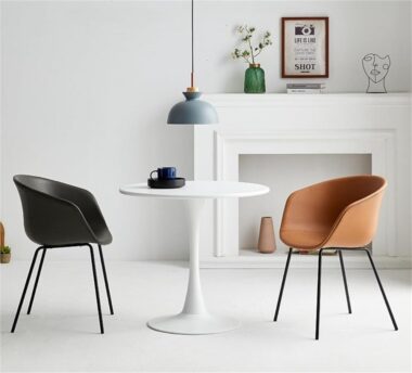 metal frame brown leather dining chair