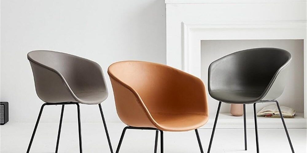 metal frame brown leather dining chair