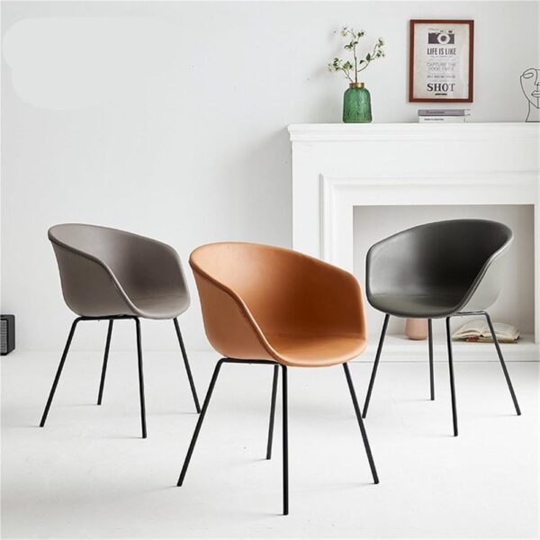 metal frame brown leather dining chair