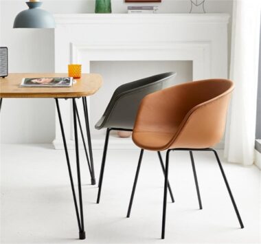 metal frame brown leather dining chair