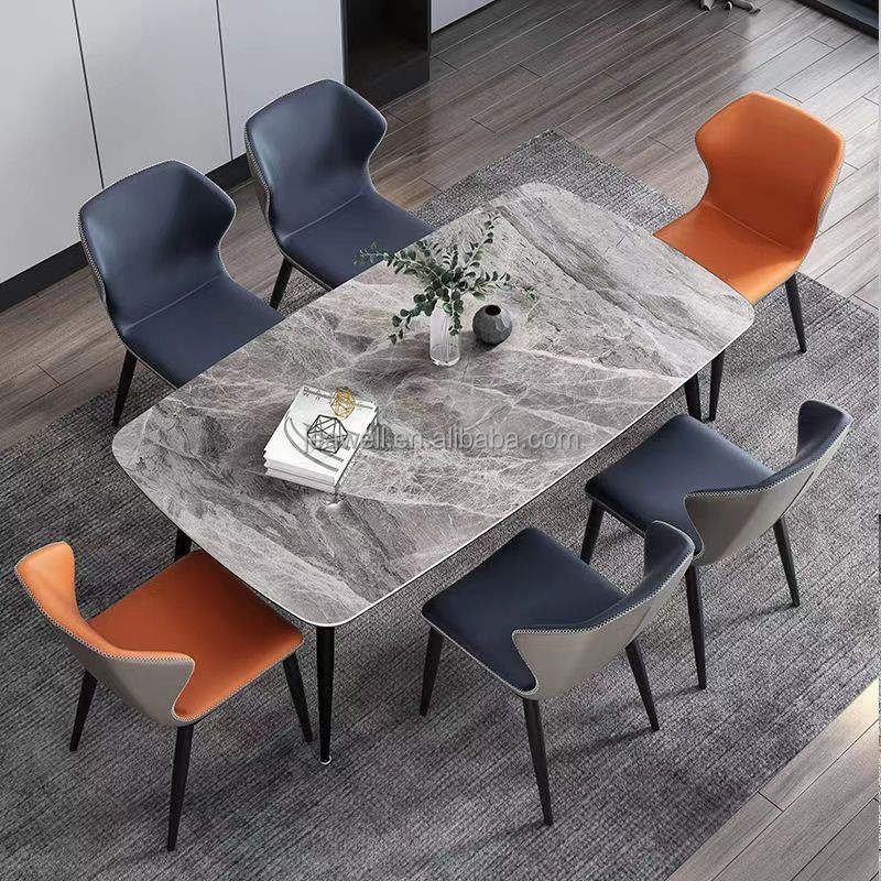 Modern marble and metal dining table set