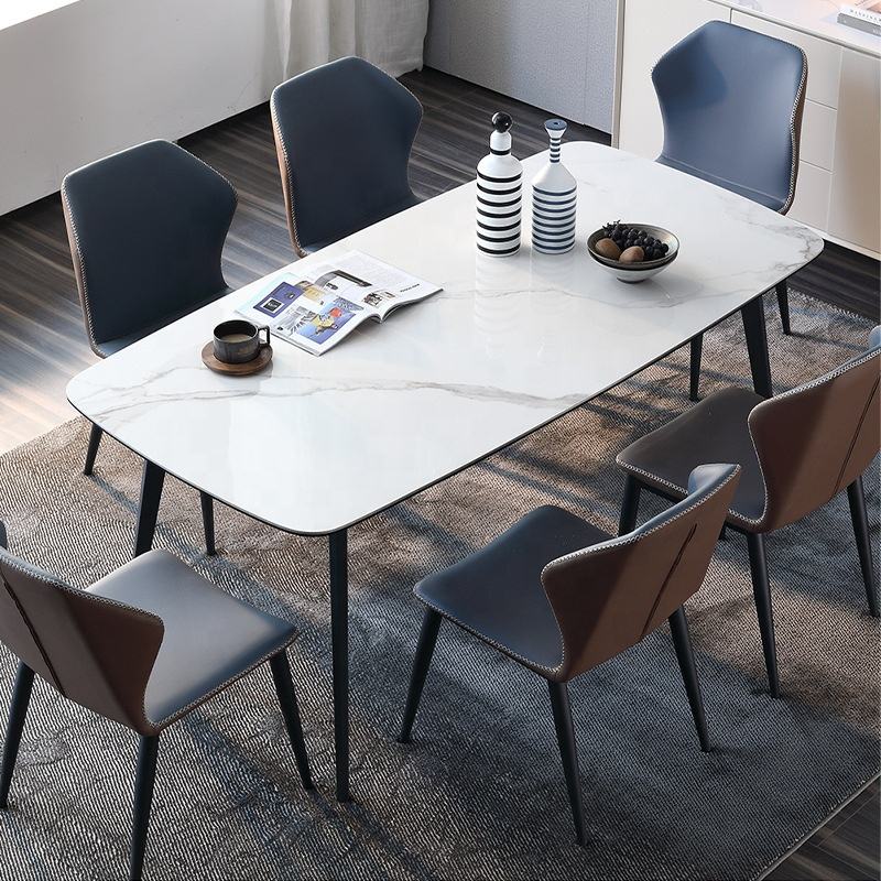 Modern marble and metal dining table set