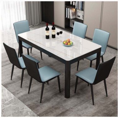 Extendable Marble Dining Table with Metal Legs