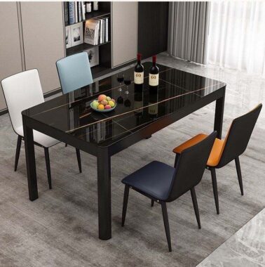 Extendable Marble Dining Table with Metal Legs