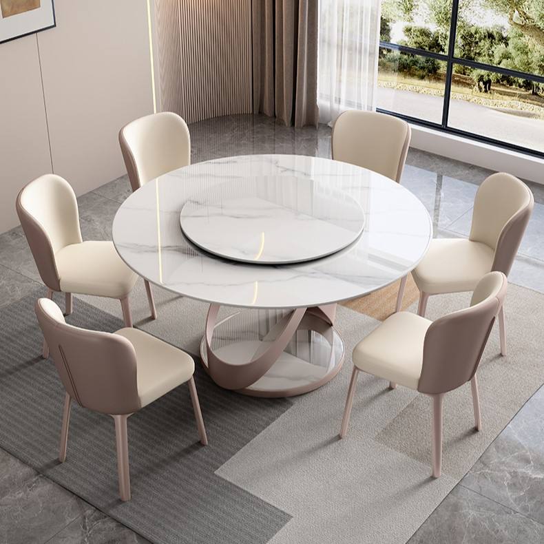 Italian luxury round rotating dining table