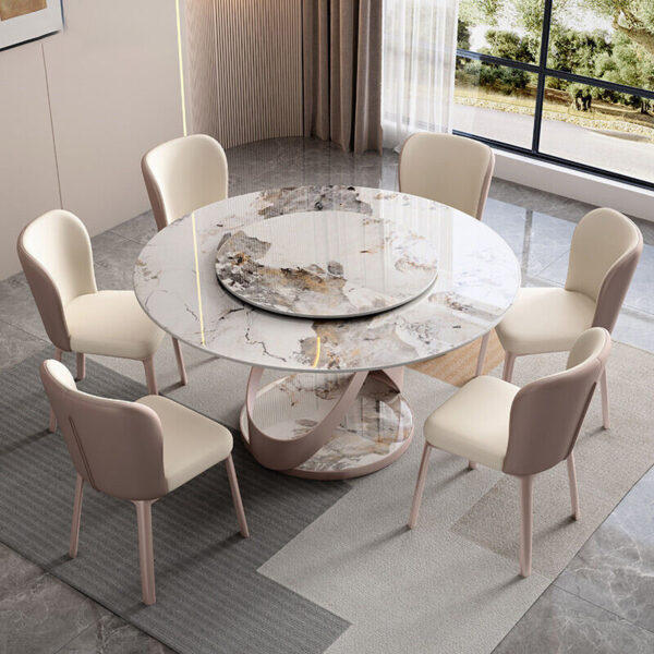 Italian luxury round rotating dining table