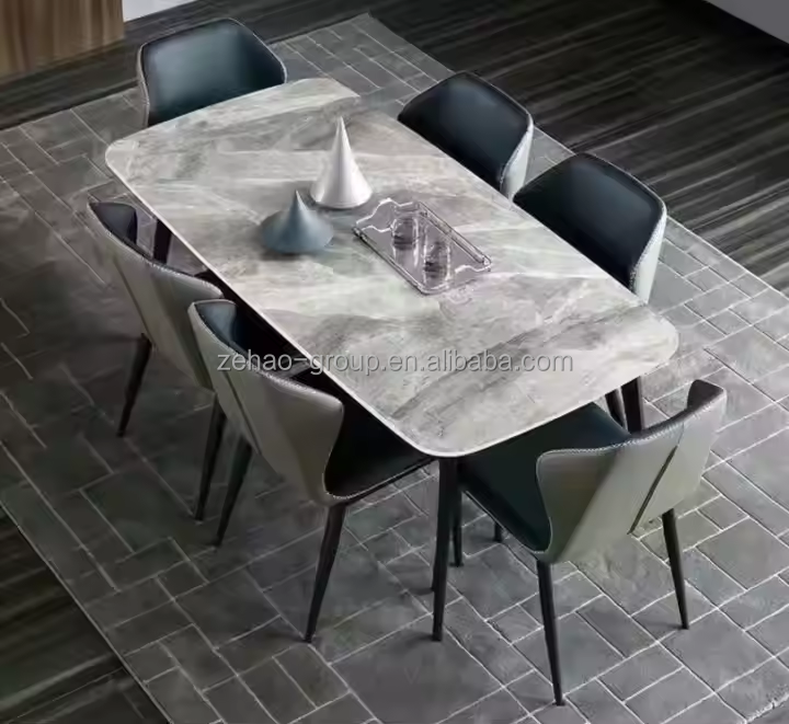 Modern rotating dining table with two marble