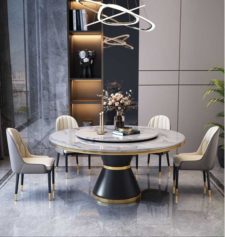 Modern rotating dining table with two marble