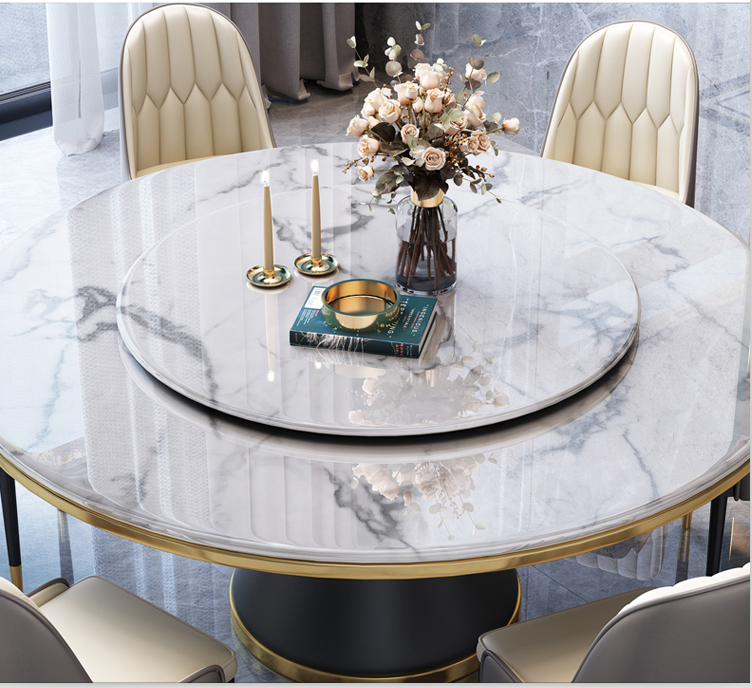 Modern rotating dining table with two marble