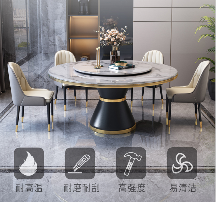 Modern rotating dining table with two marble