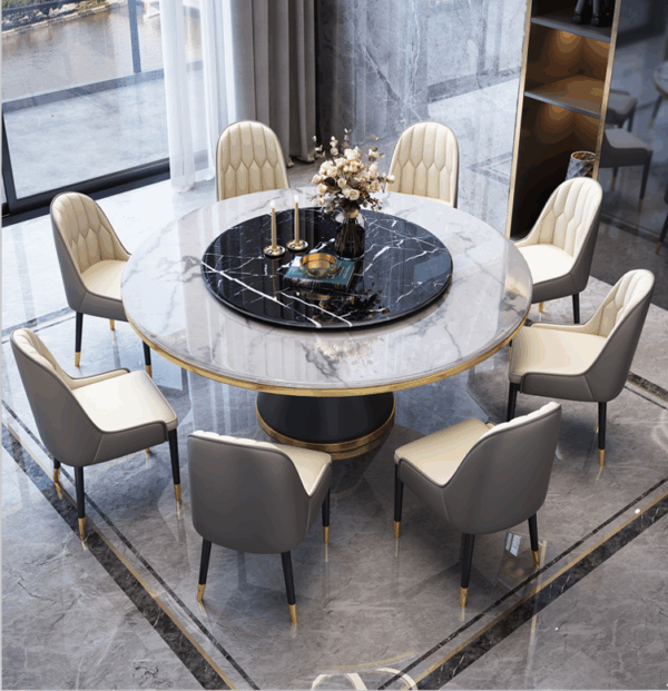 Modern rotating dining table with two marble