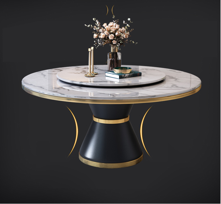 Modern rotating dining table with two marble