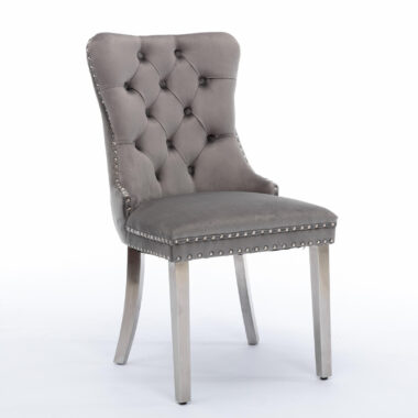 Modern gray velvet tufted dining chair