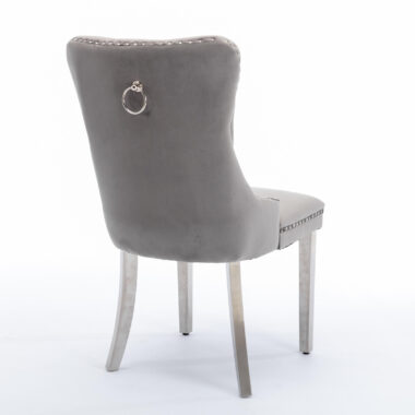 Modern gray velvet tufted dining chair