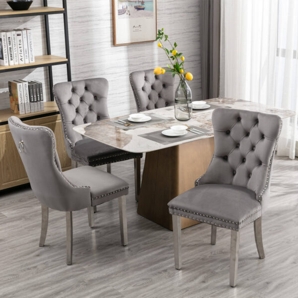 Modern gray velvet tufted dining chair