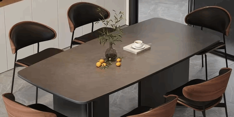 Black Slate Extendable Dining Table Set