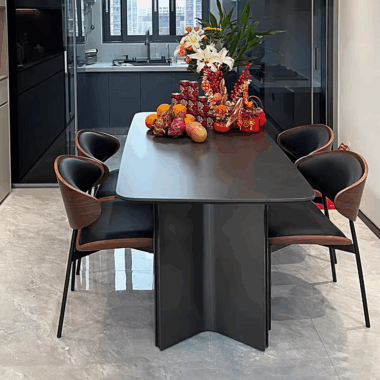 Black Slate Extendable Dining Table Set