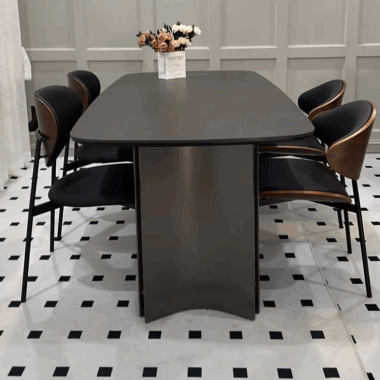 Modern Minimalist Expandable Dining Table Set with Black Slate for Home