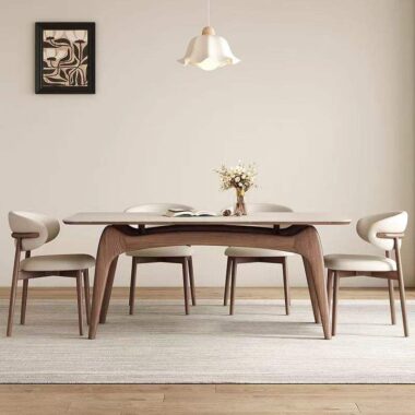 Modern Minimalist Expandable Dining Table Set with Black Slate for Home