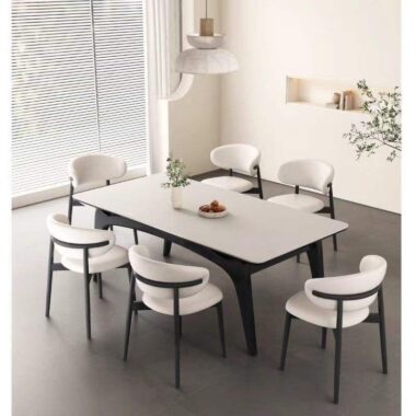 Modern Minimalist Expandable Dining Table Set with Black Slate for Home