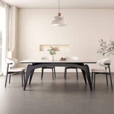 Modern Minimalist Expandable Dining Table Set with Black Slate for Home
