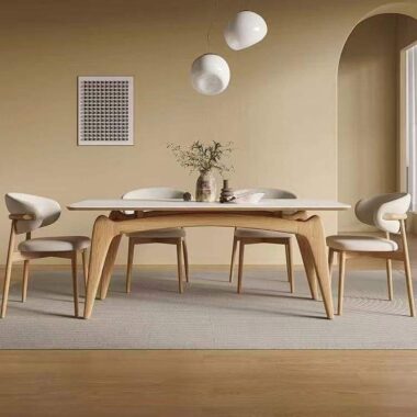 Modern Minimalist Expandable Dining Table Set with Black Slate for Home