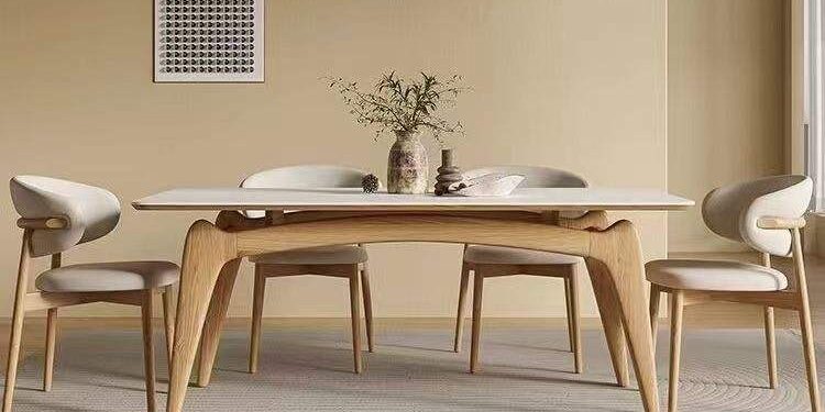 Modern Minimalist Expandable Dining Table Set with Black Slate for Home