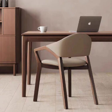 Modern solid wood PU leather dining chair