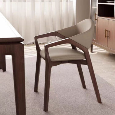 Modern solid wood PU leather dining chair
