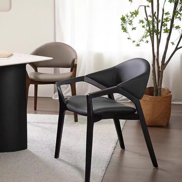 Modern solid wood PU leather dining chair
