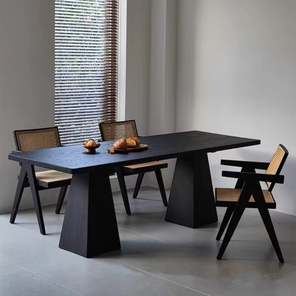 solid wood board dining table in black ash
