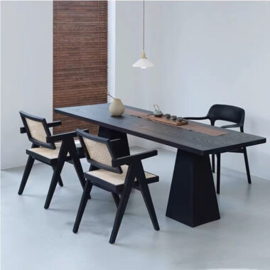 solid wood board dining table in black ash