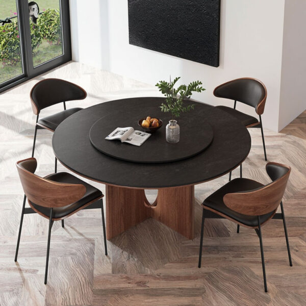 Round dining table in dark walnut