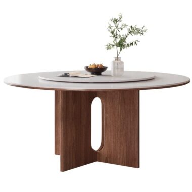 Round dining table in dark walnut