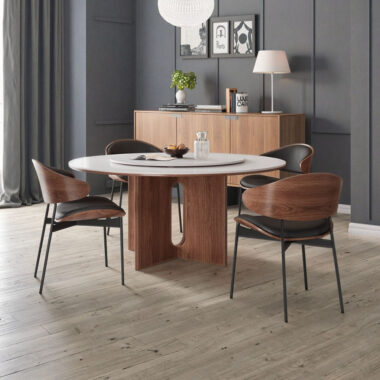 Round dining table in dark walnut