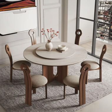 Round dining table in dark walnut