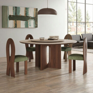 Round dining table in dark walnut