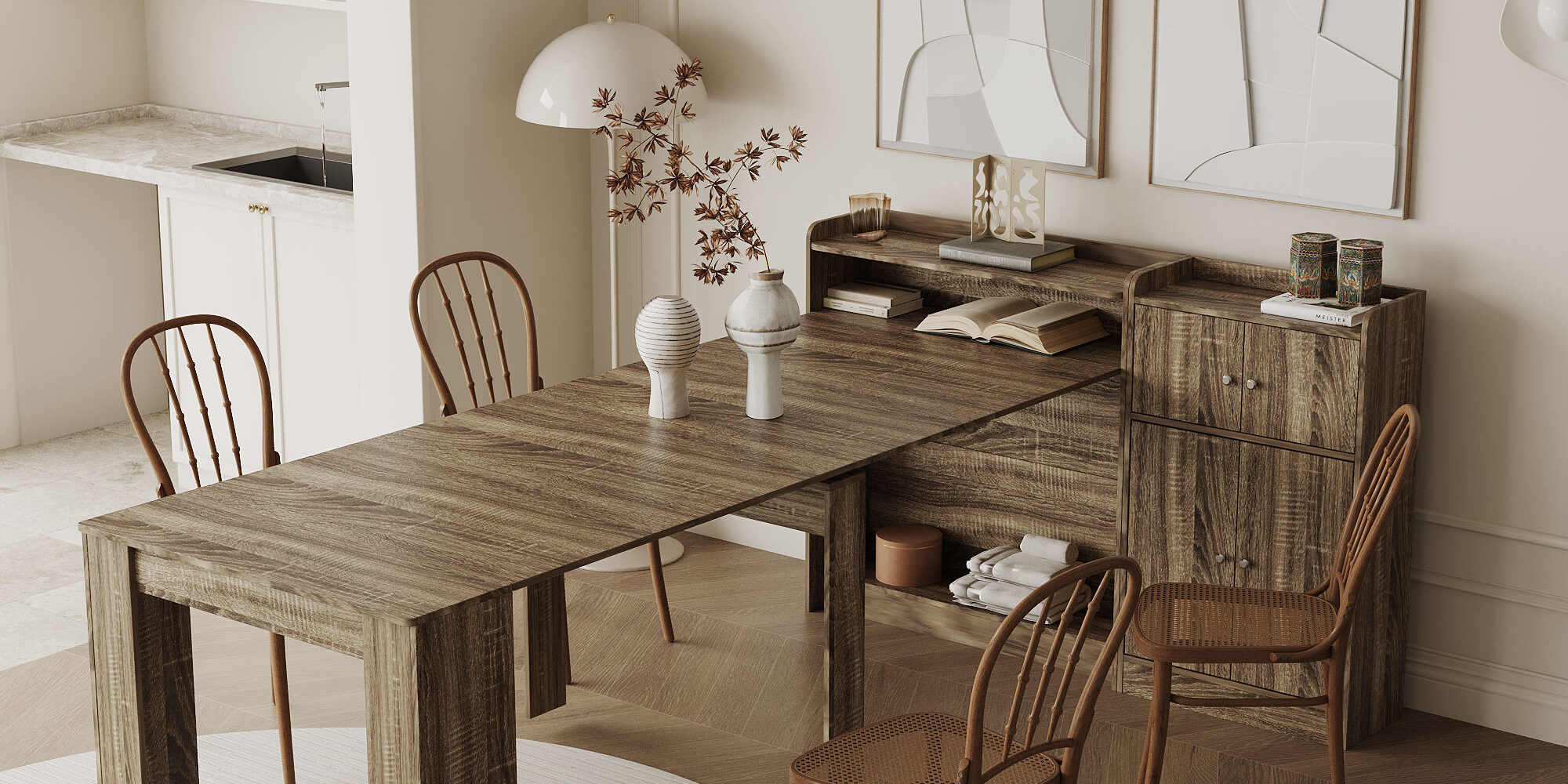 Traditional Modern Extendable Dining Table