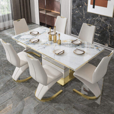 White luxury marble dining table set