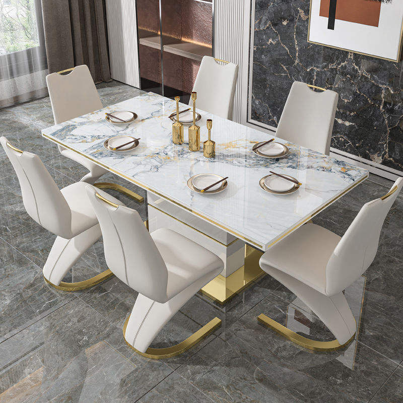 White luxury marble dining table set