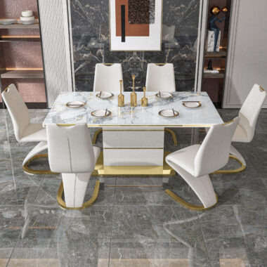White luxury marble dining table set