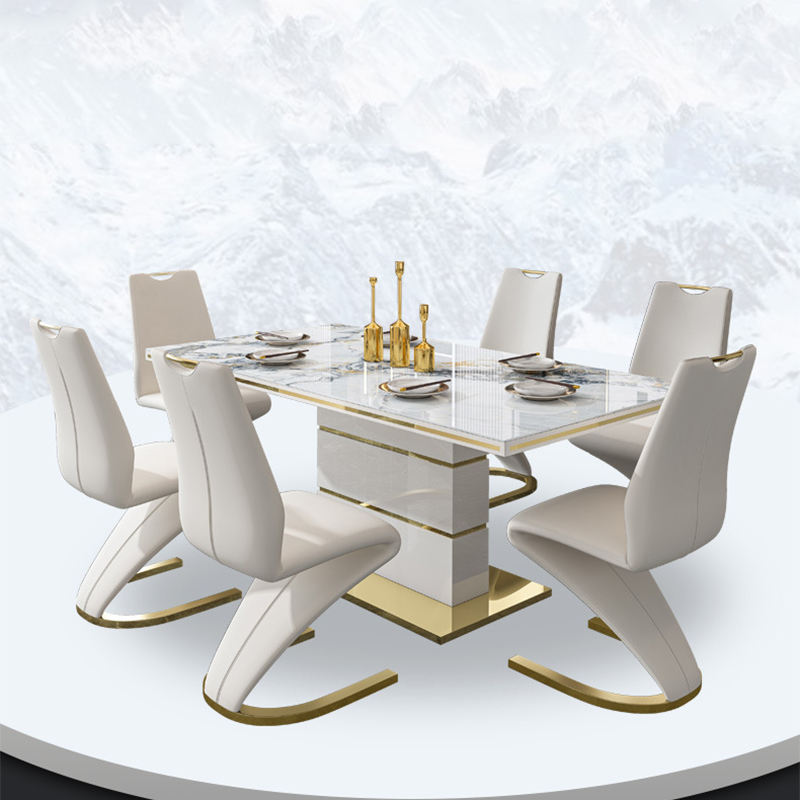 White luxury marble dining table set