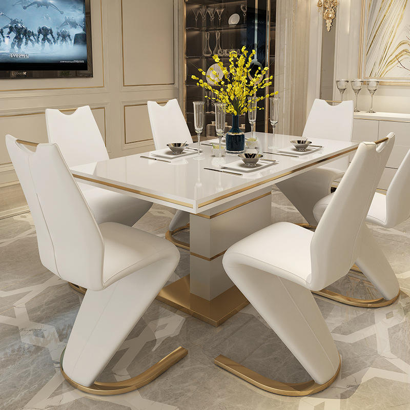 White luxury marble dining table set