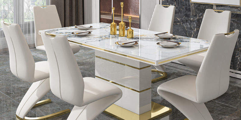 White luxury marble dining table set