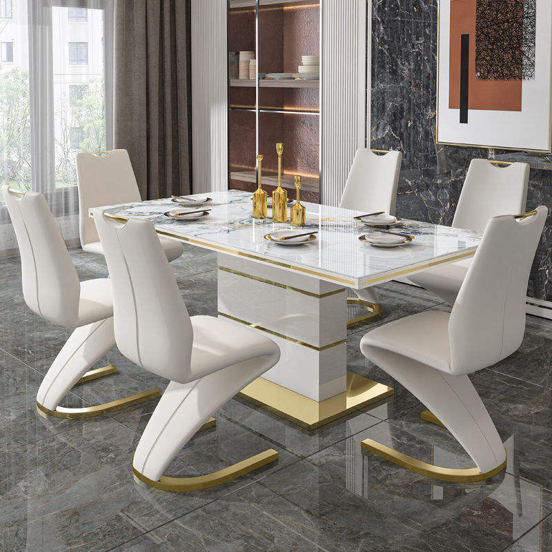 White luxury marble dining table set