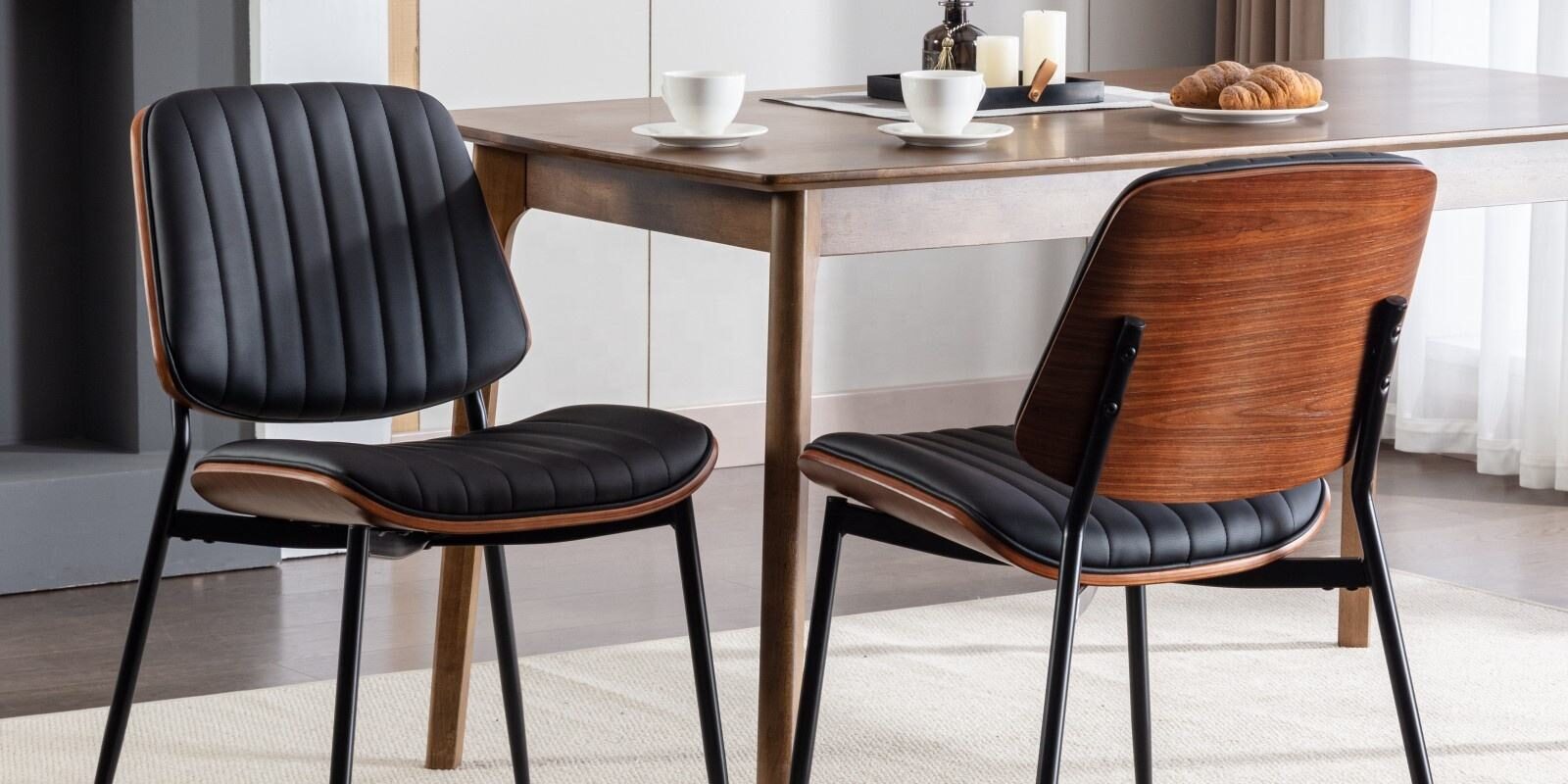 modern faux leather dining chair set