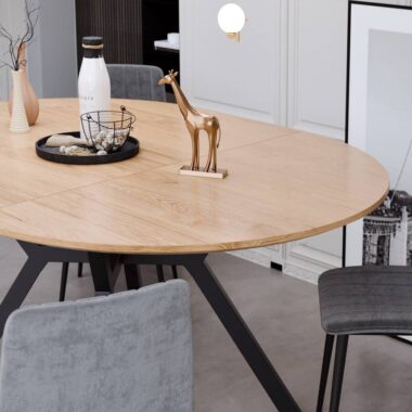 Wooden Surface Expandable Oval Dining Table